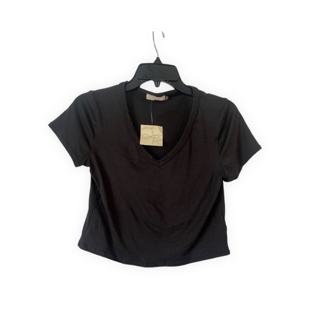 Women Black Short Sleeve Crop Top Size Medium New